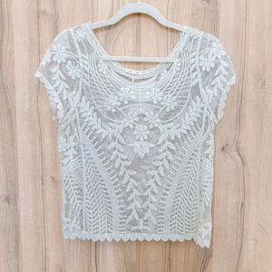 Paper Tee Womens Lace Sheer Top Size M Cream Boho Festival Sheer Fairy Coquette